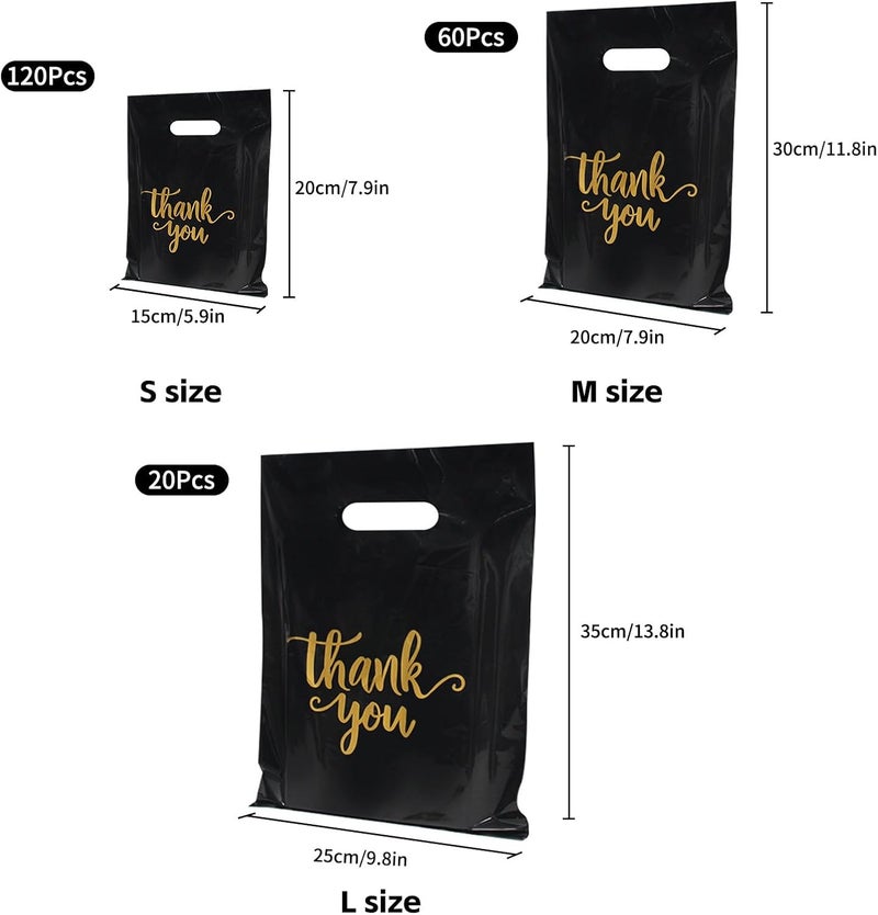 Heran 200PCS Thank You Bags with Handle Black Sale Bag for Small Business Clothes Boutique Gift, 3 Sizes Plastic Retail Grocery Shopping Bags, Reusable Goodie Bag Bulk for Store Party Favor Purchase - Image 3